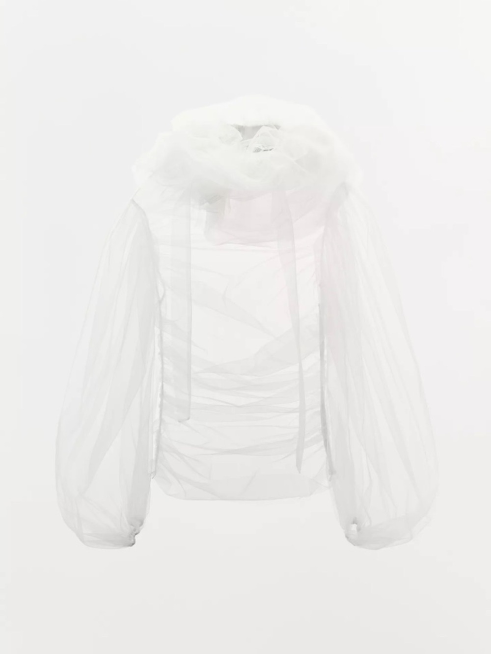Voluminous collar tulle shirt